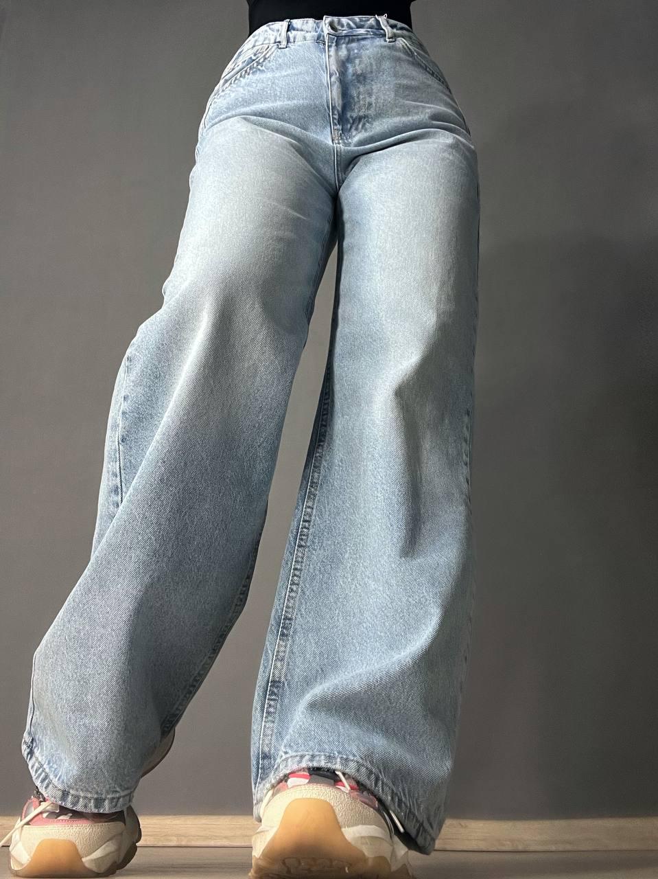 Джинси жіночі ITS Basic 2499-3 Wide Leg jeans з високою талією широкі рівні від стегна з виточками на стегнах р. 34 Блакитний (3918) - фото 10