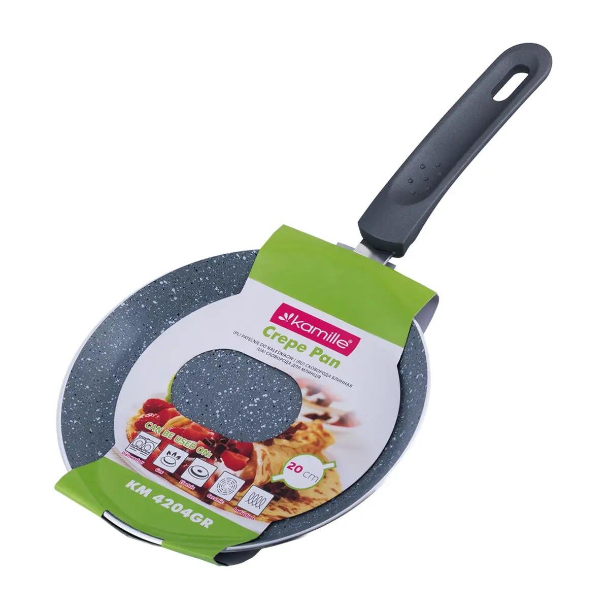 Сковорода для блинов Kamille с гранитным покрытием для индукции и газа 20 см (KM-4204GR)