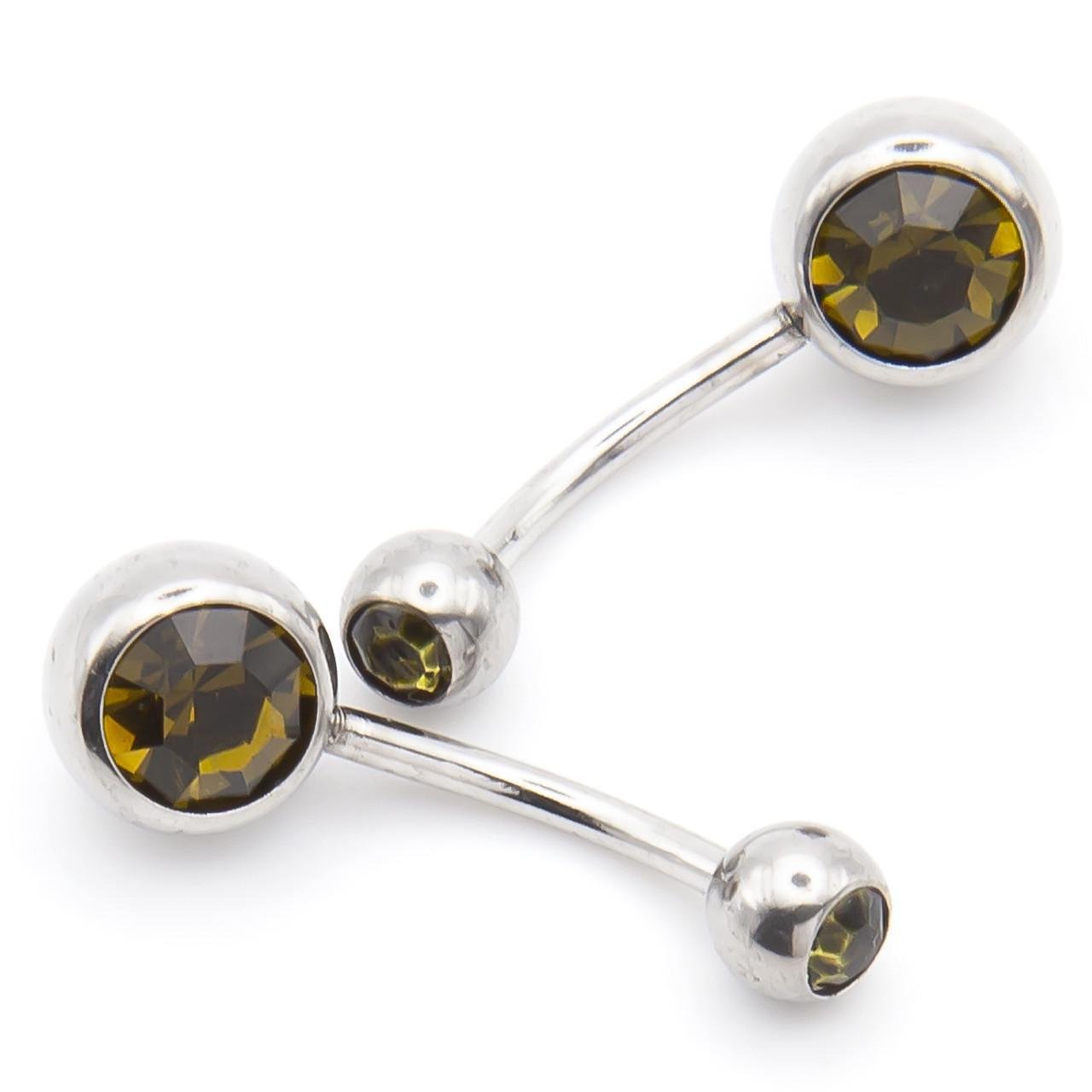 Серьга для пирсинга Банан стразы из нержавеющей стали 12х5/8х1,5 мм 1 шт. Салатовый (ПС0508б11)