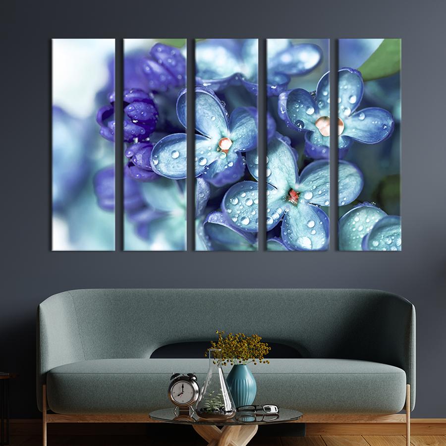 Модульная картина из 5 частей на холсте интерьерная картина Роса на маленьких цветах 87x50 см (235-51) Модульная картина из 5 частей на холсте интерьерная картина Роса на маленьких цветах 87x50 см (235-51)