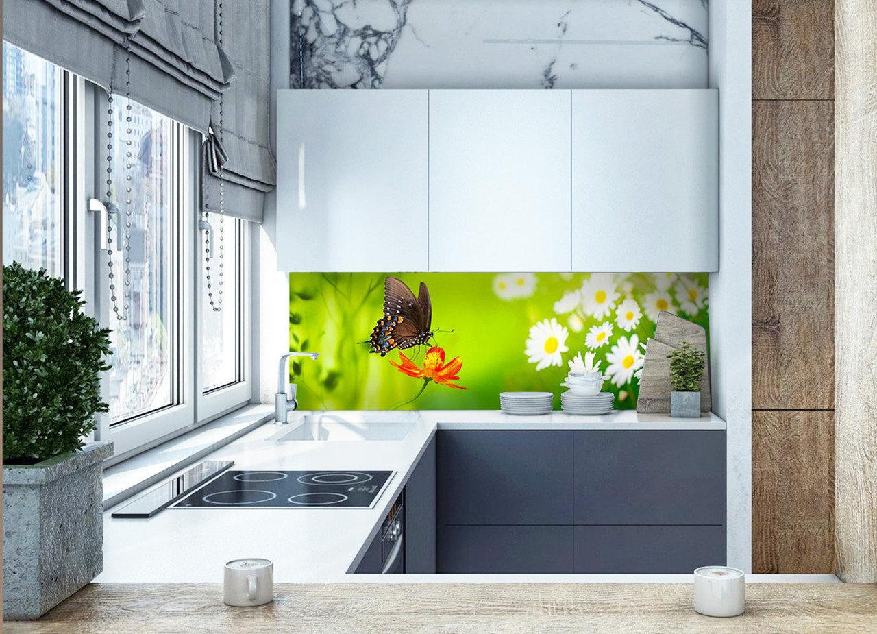 Кухонный фартук Бабочка из самоклеющейся виниловой пленки 60х250 см Зеленый