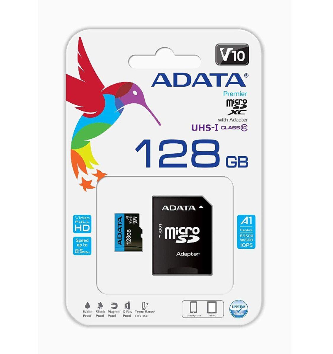 Карта пам'яті microSDXC ADATA Premier 128 Gb Class 10 А1 R-100 Mb/s SD-адаптер (USDX128GUICL10A1-RA1) - фото 2