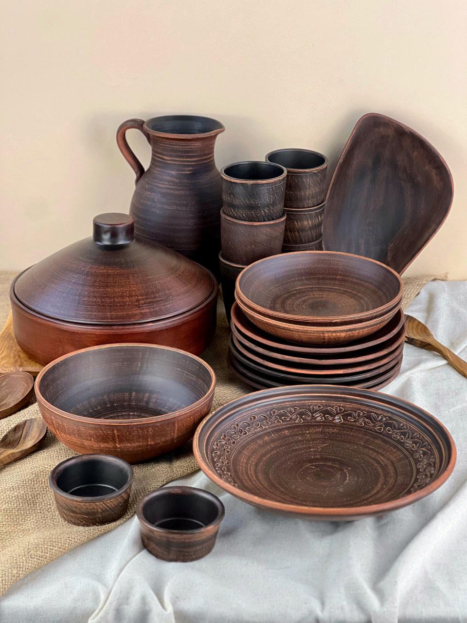 Набір керамічного глиняного посуду гладкий на 6 осіб (3106-7)