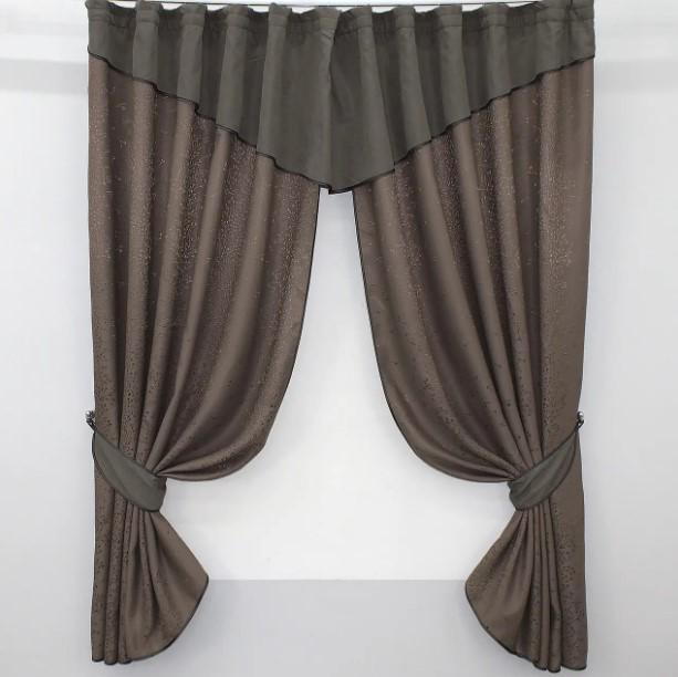 Шторки на кухню/балкон с ламбрекеном 270х170 см Какао/Темно-серый (092к)