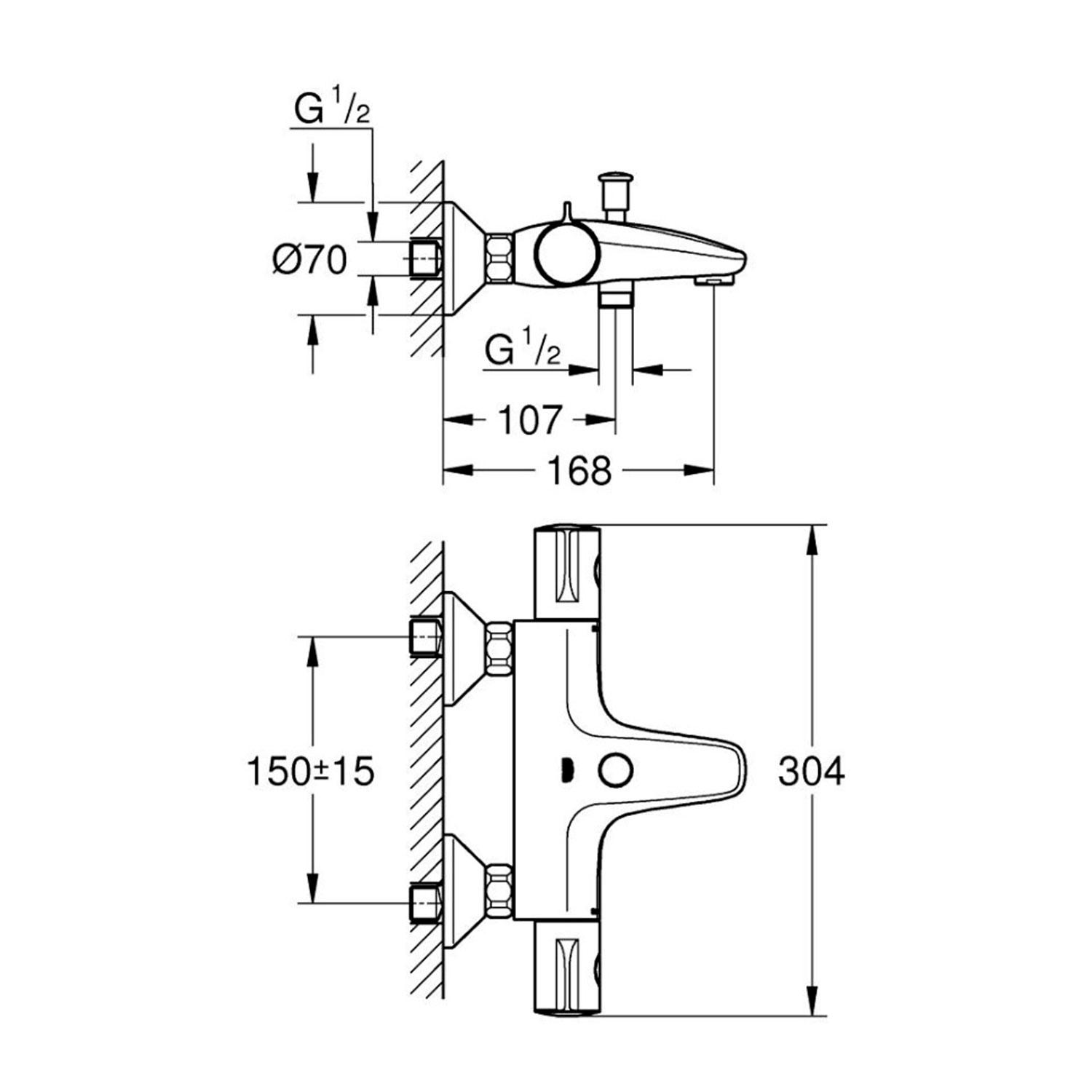 Змішувач для ванної Grohe Grohtherm 800 34567000 CV030552 з термостатом Хром (159027) - фото 2