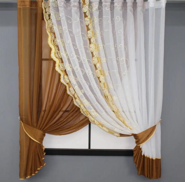 Занавеска на кухню 330х160 см Коричневый/Белый (060к) Занавеска на кухню 330х160 см Коричневый/Белый (060к)