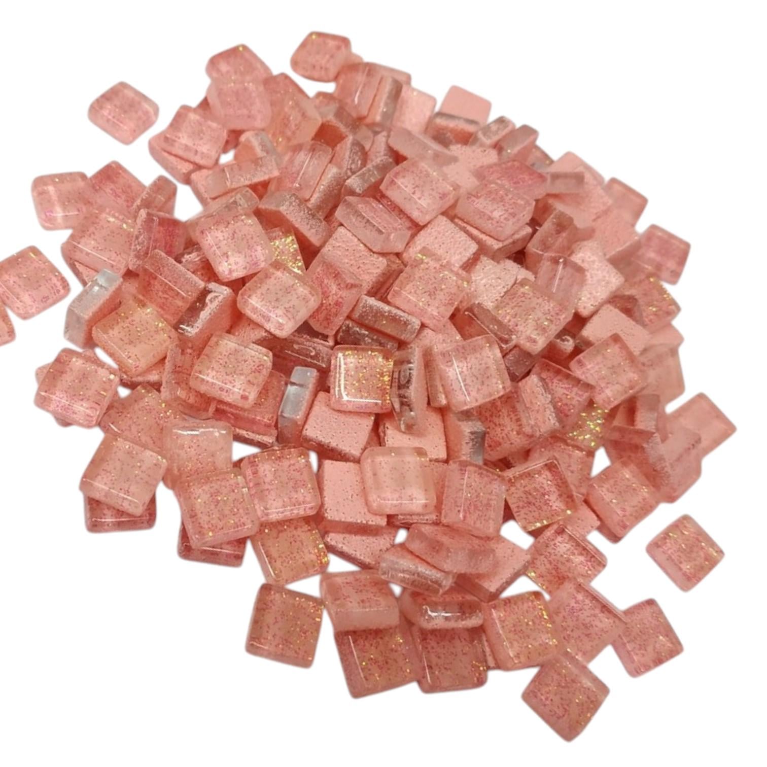 Набор кусочков мозаики квадратных с блестками 4 мм 200 г 150-170 шт. Розовый (7203)