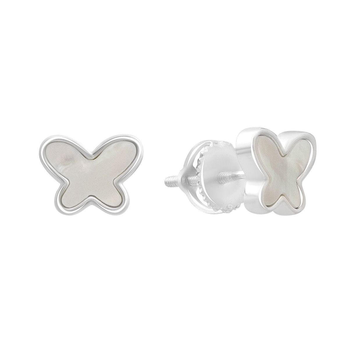 Сережки срібні пусети у формі метелика з перламутром Сережки срібні пусети у формі метелика з перламутром