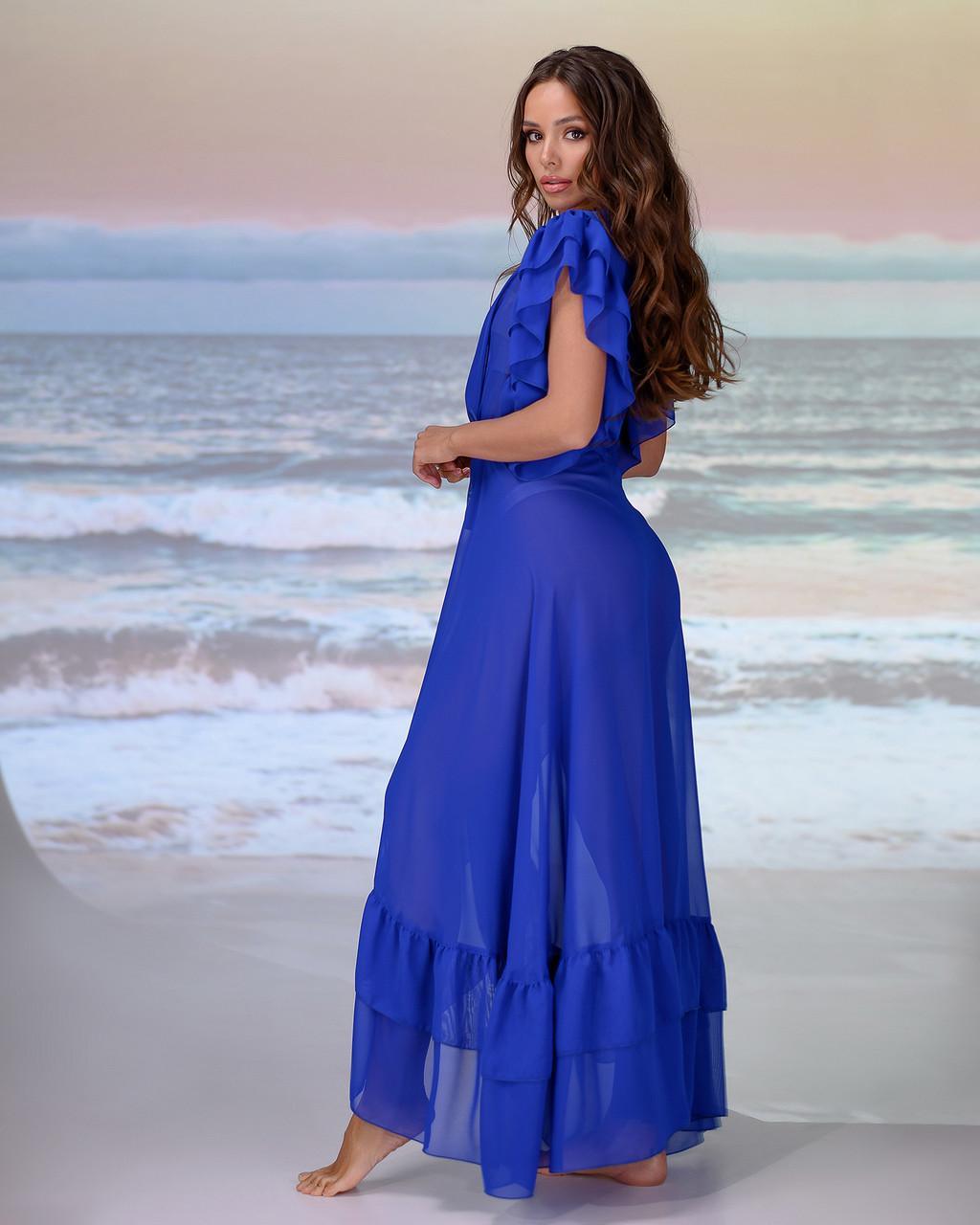 Туника пляжная с воланами 002 Синий Электрик (33386502)