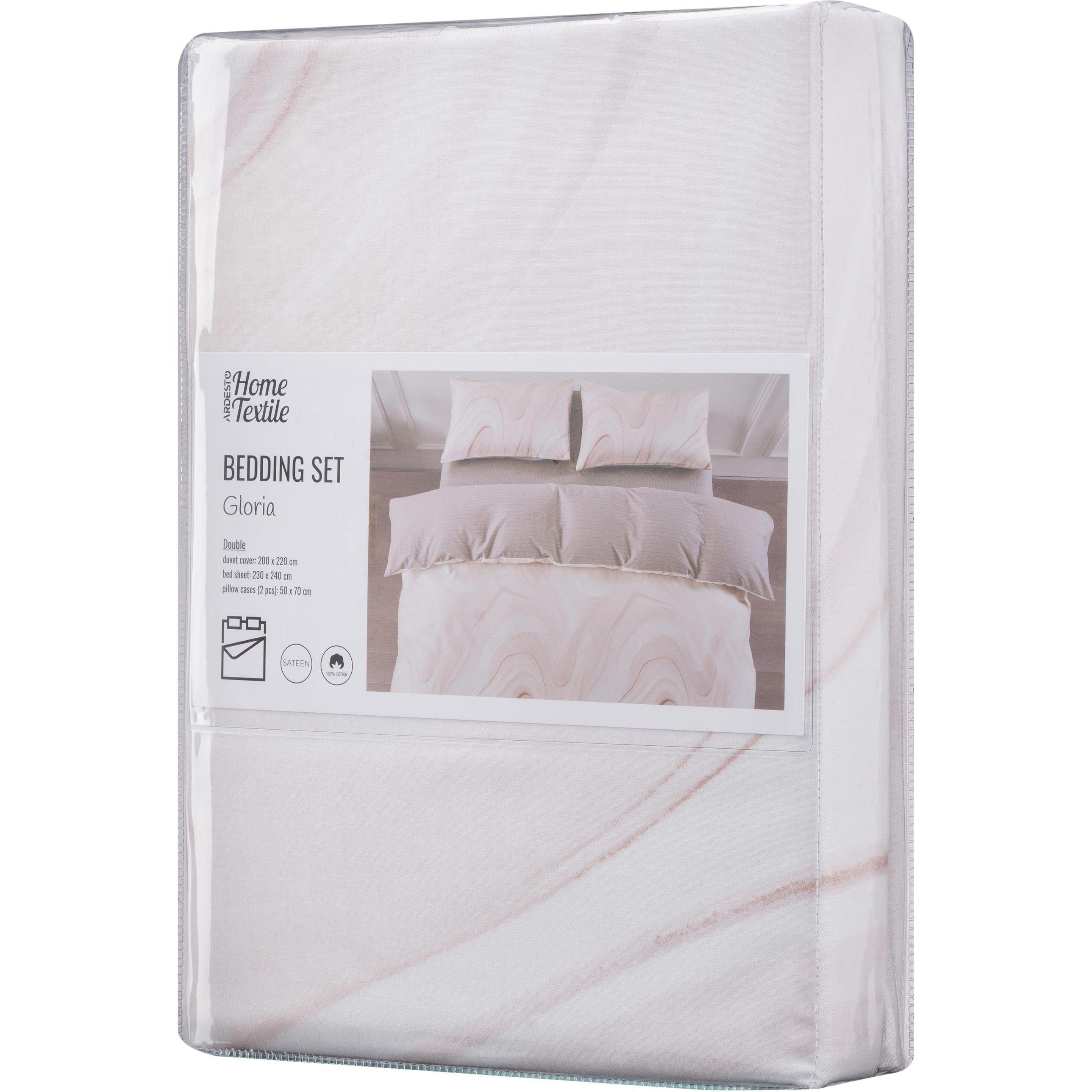 Постельное белье Ardesto Gloria Бежевый 100% хлопок двуспальный евро Мраморный (611262)