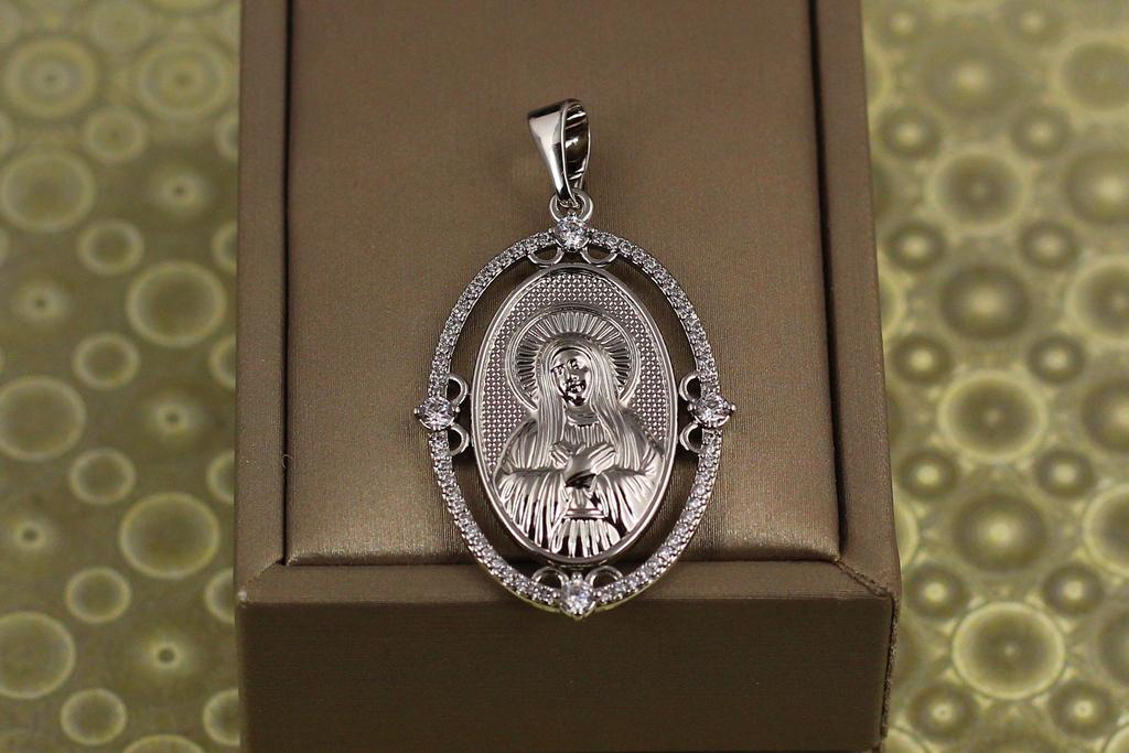 Ладанка Xuping Jewelry овальная с камнями пресвятая Богородица 3,7 см Серебристый (28554650)