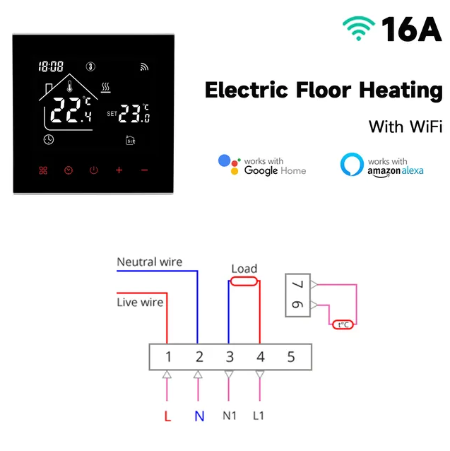 Термостат умный программируемый сенсорный TUYA MA4 16A для теплого пола с Wifi управлением - фото 8 Термостат умный программируемый сенсорный TUYA MA4 16A для теплого пола с Wifi управлением - фото 8