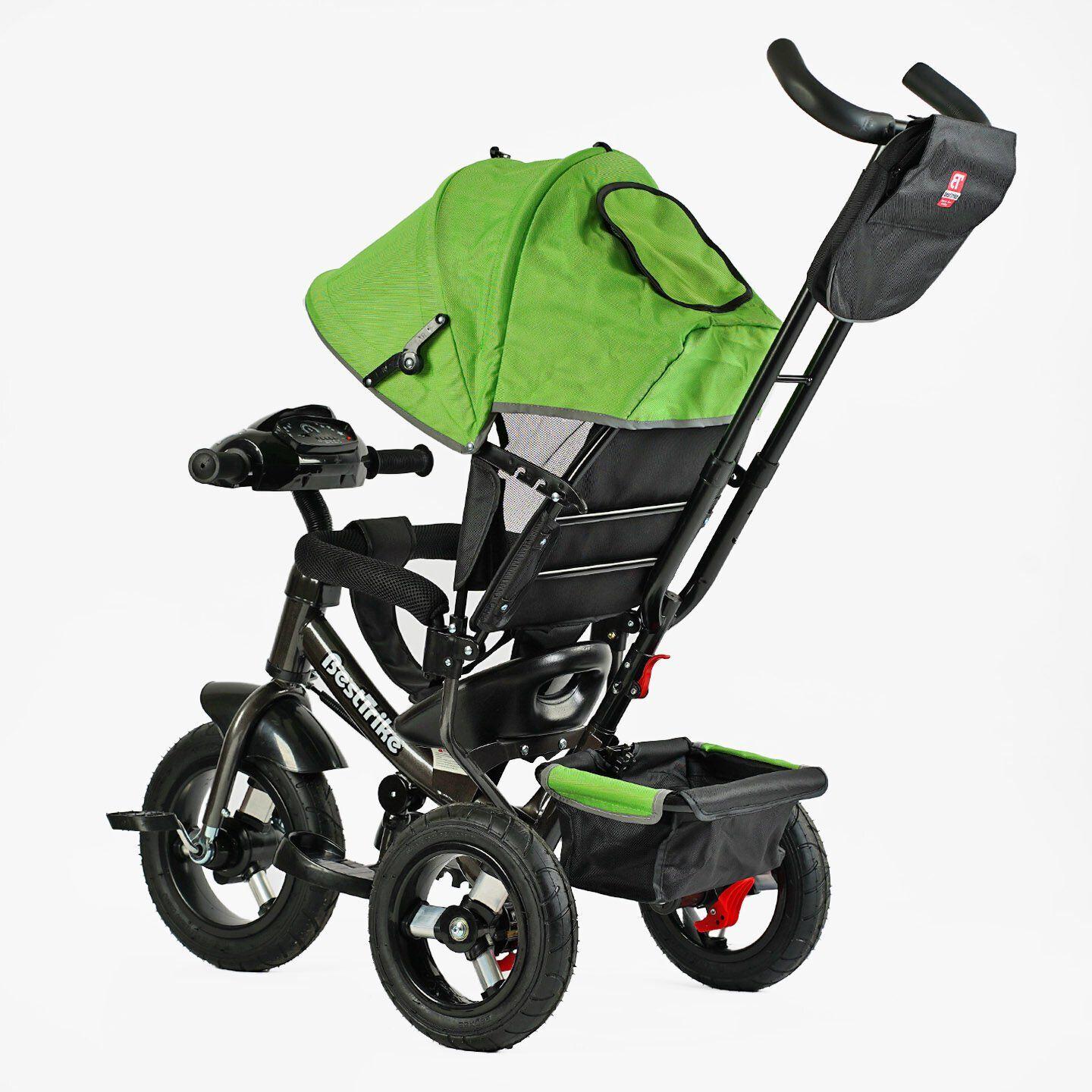 Велосипед дитячий триколісний Best Trike 3390 надувні/фара з USB/пультом/батьківською ручкою Зелений (34-820) - фото 3