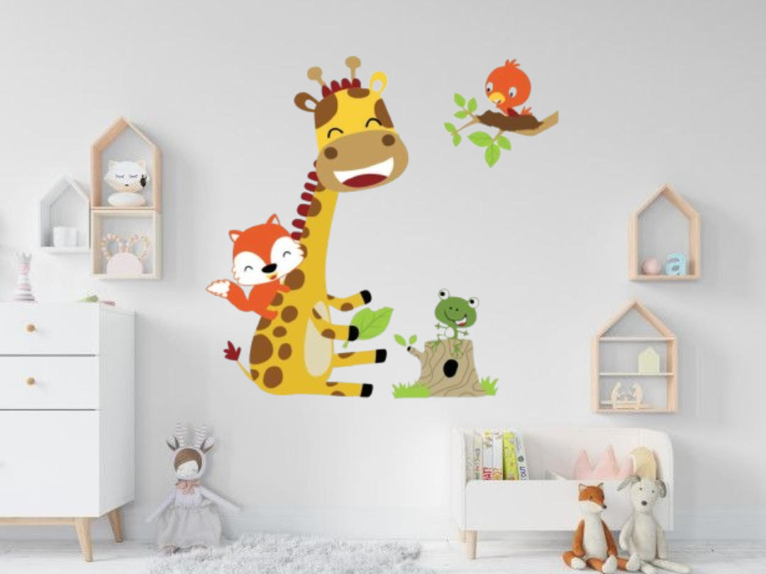 Наклейка вінілова Жираф і лисичка декоративна в дитячу кімнату для дівчаток і хлопчиків 60х90 см - фото 4