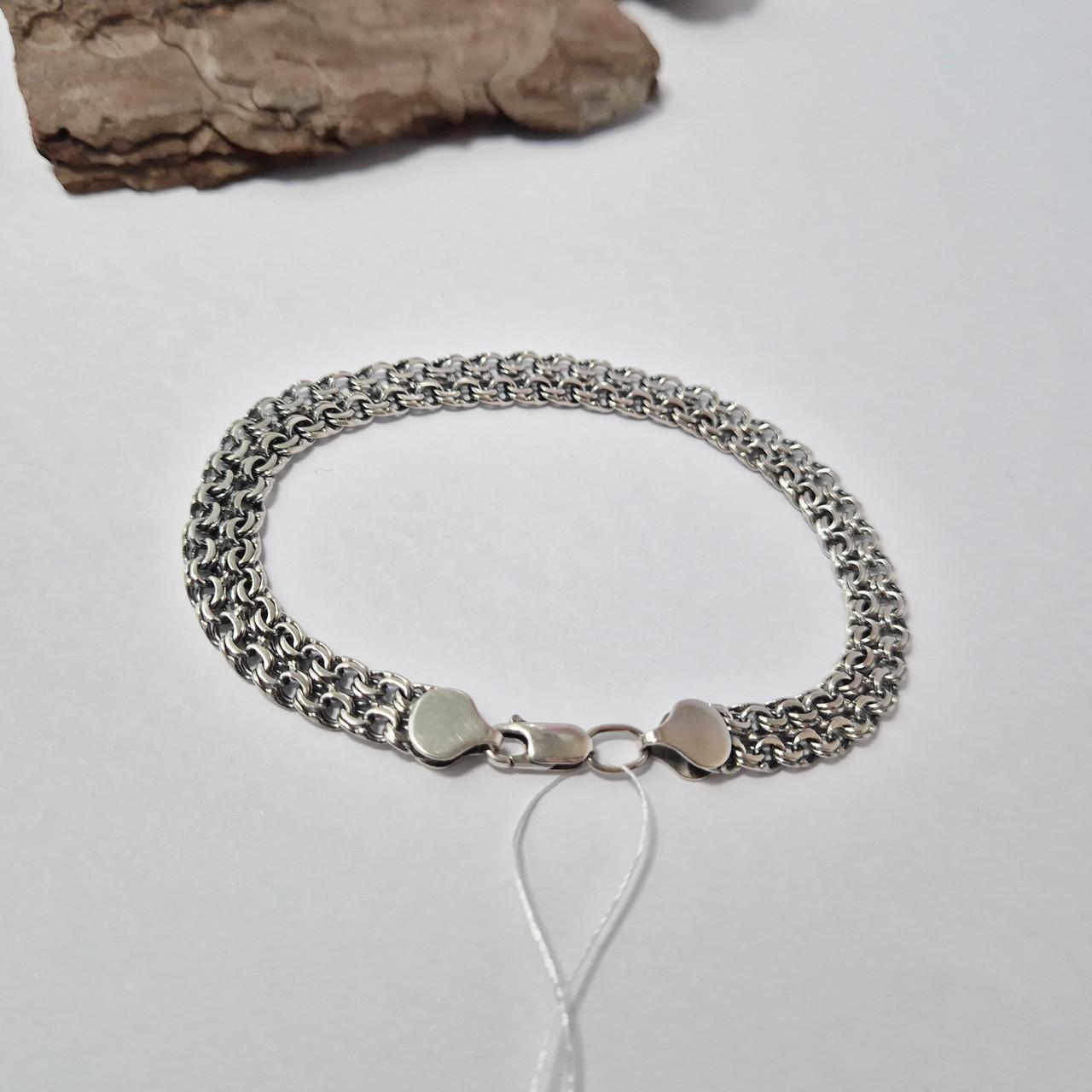 Браслет двойной бисмарк серебро 925 пробы черненое 10,95 г 8 мм 20 см (60410)