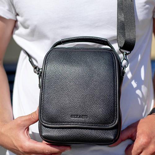 Мужская сумка-мессенджер Tiding Bag на два отделения из натуральной кожи Черный (2391)