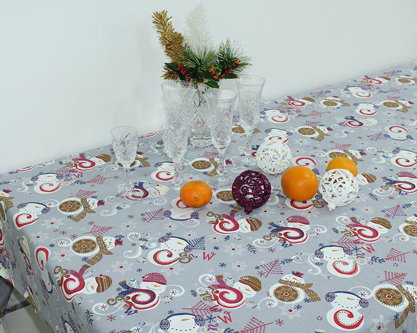 Скатерть на праздничный стол Снеговик хлопчатобумажный 150x220 см Серый (124-77-SK-06-3)