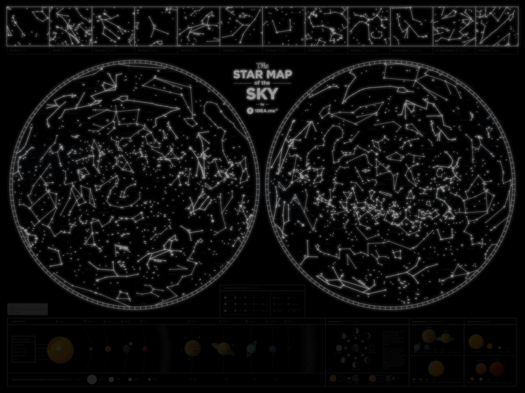 Постер карта 1DEA.me Star map of the sky светится в темноте (SMS)