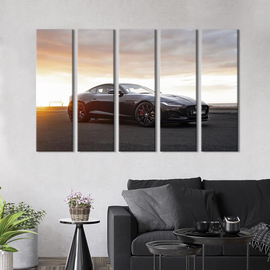 Картина на холсте Стильный чёрный Jaguar F-Type 87x50 см (1330-51)