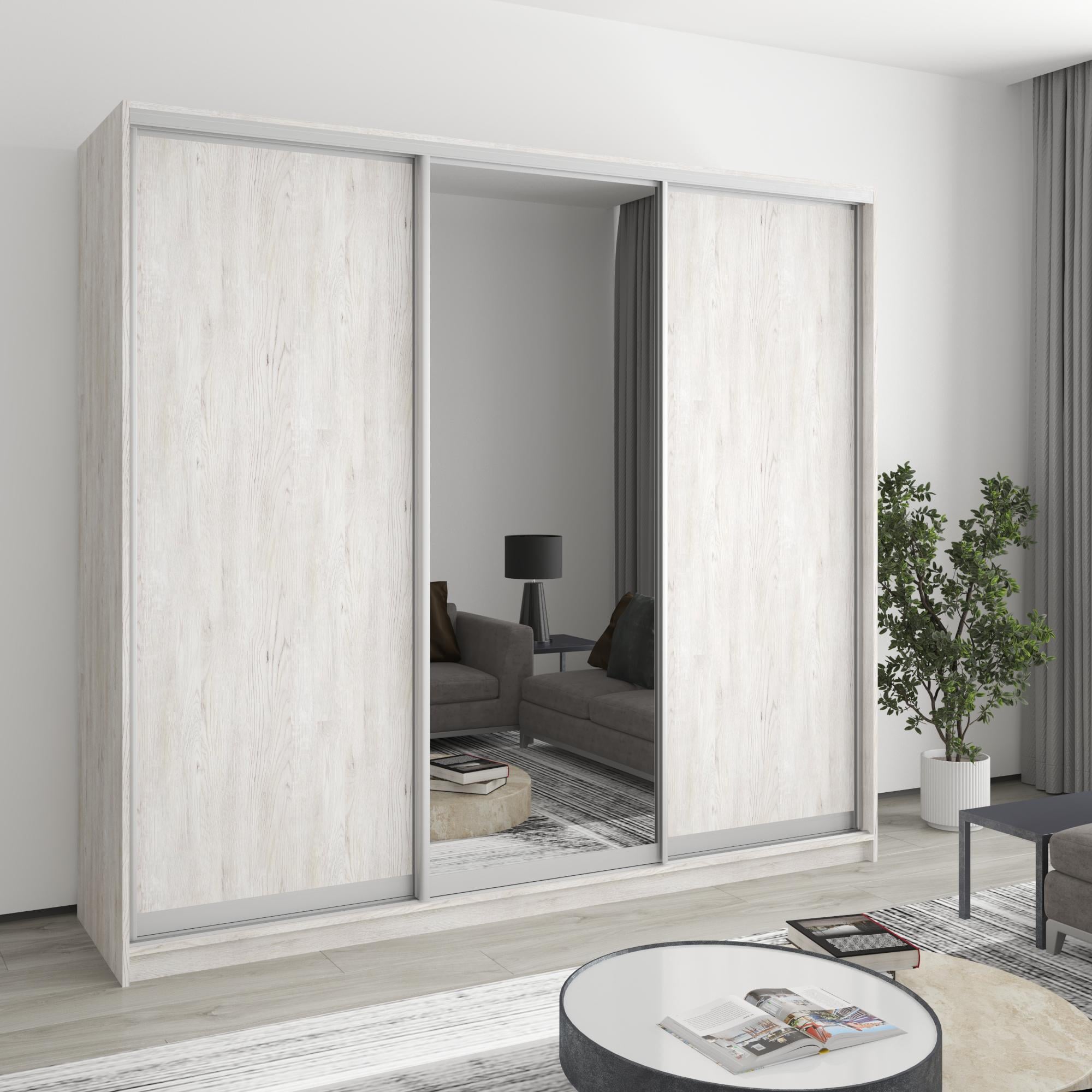 Шкаф-купе трехдверный MebelStar Стандарт AL 2ДСП/Зеркало 230x60x210 см Аляска серый (MBS-2961)