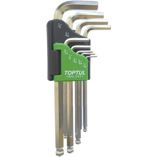 Набор дюймовых Г-образных шестигранников Toptul GBAL0901 с шаром 1/16″ - З/8″ 9 шт. (106-112-GBAL0901)