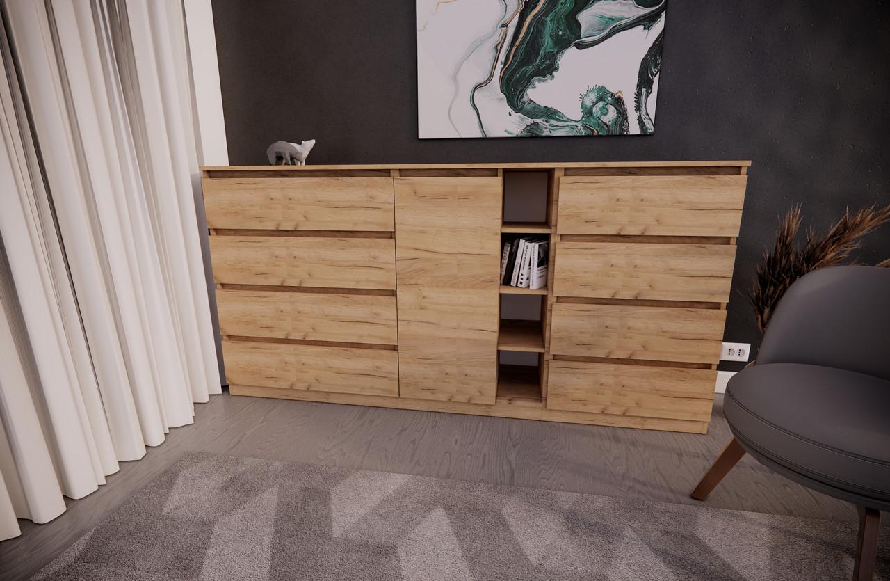 Комод MEBEX на 8 ящиков з центральною нішою 200х40х100 см Дуб Крафт (VERTO4B2000DC) - фото 1