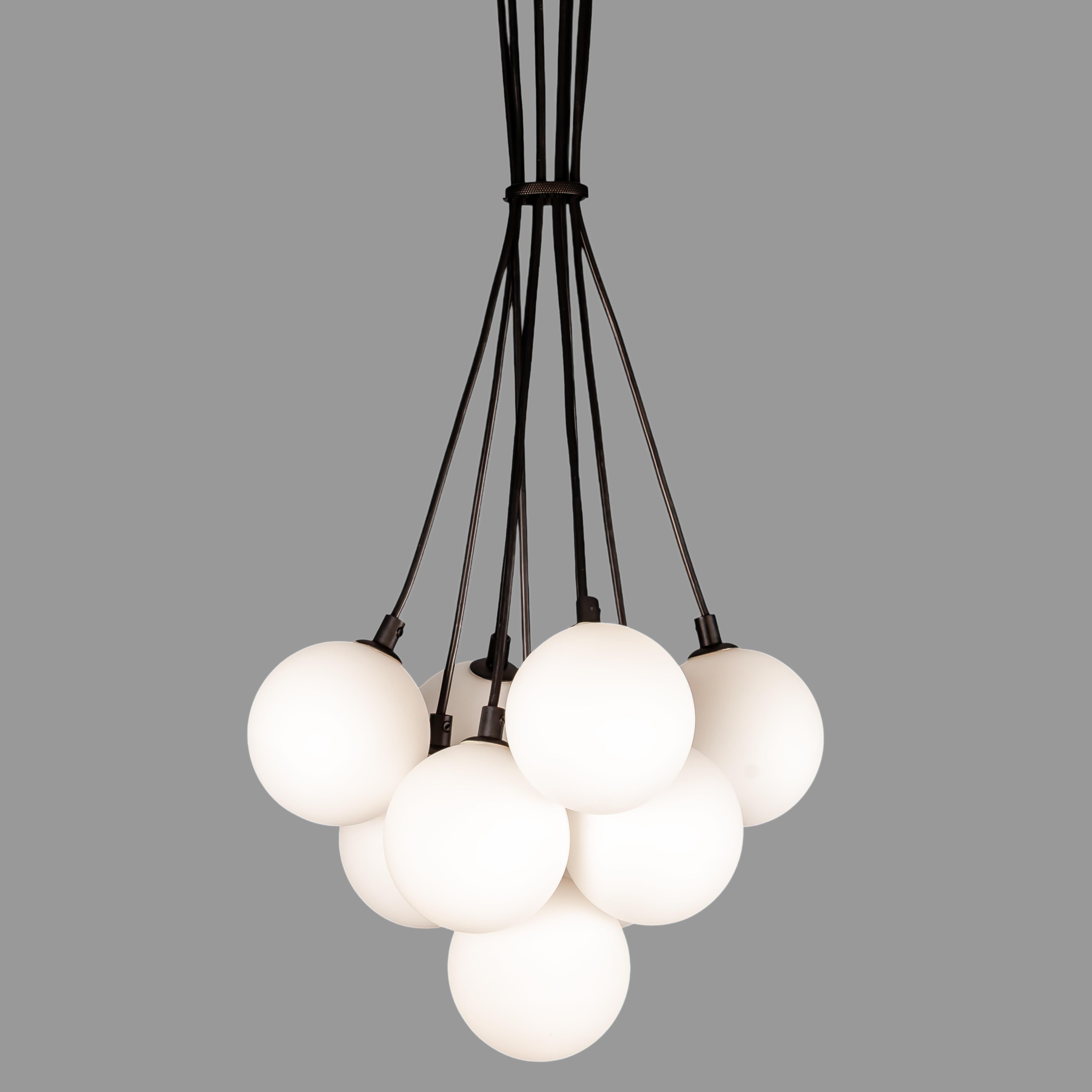 Люстра подвесная Пучок с белыми плафонами на 9 ламп Черный (61-P100F-9 BK+WH)