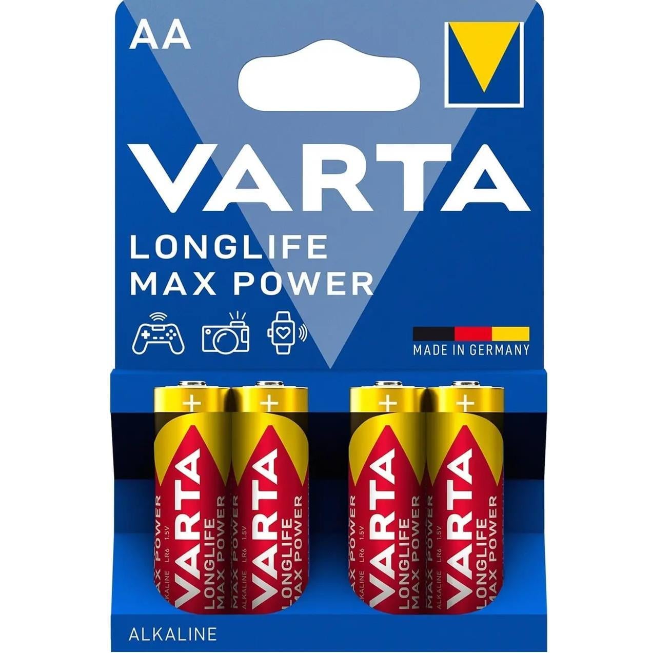 Батарейка алкалінова VARTA LONGLIFE MAX POWER LR06/AA на блістері 4 шт. Червоний (3110475682)