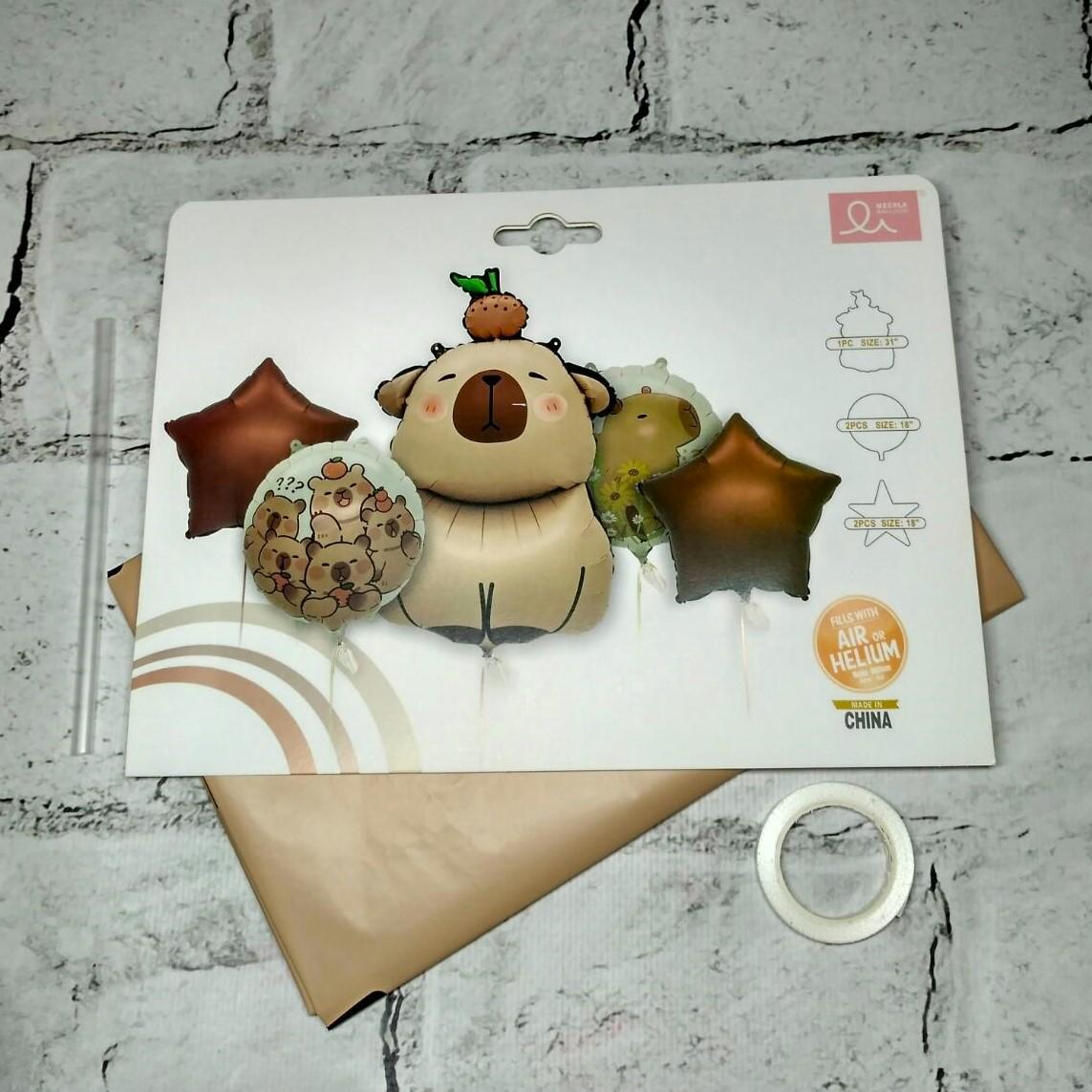 Повітряні кульки фольговані набір Капібара 5 шт. Коричневий (TX-374)