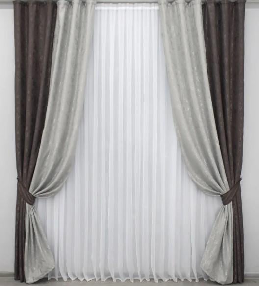 Комплект штор Pavliani лен мрамор 1,5х2,7 м 2 шт. Темное какао/Серый (014дк/1288-1179ш)