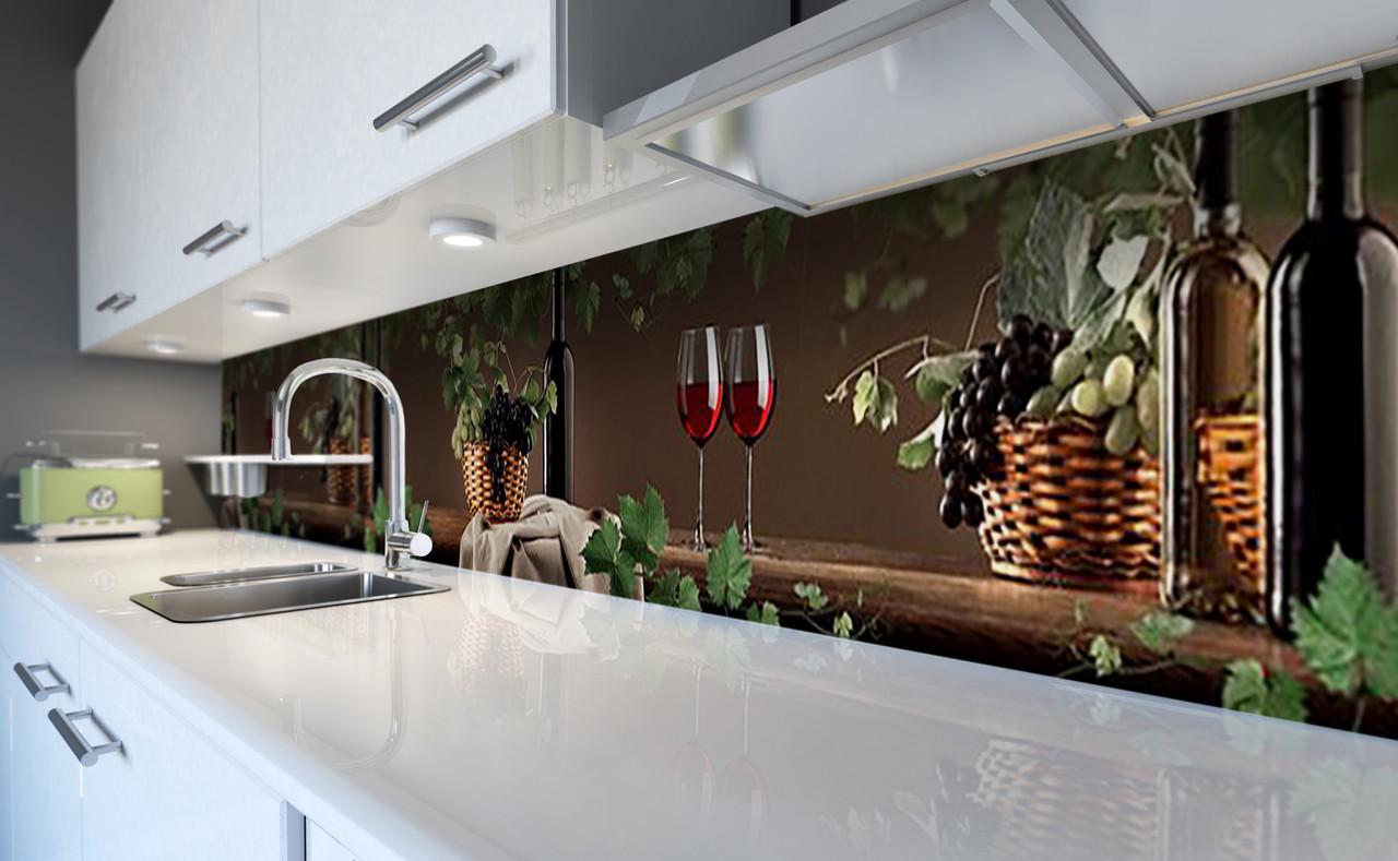 Кухонный фартук Виноград в корзине с самоклеющейся виниловой пленки 65х250 см Коричневый