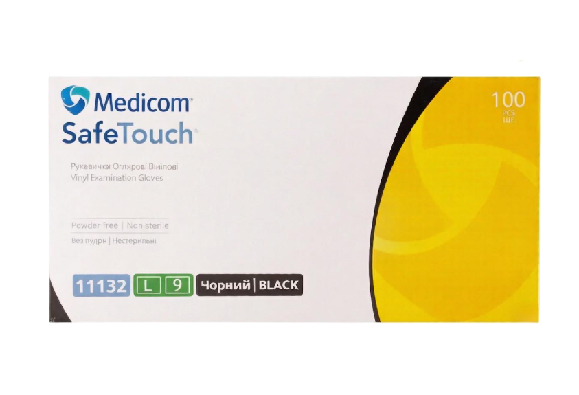 Перчатки виниловые SafeTouch смотровые нестерильные неопудренные L 50 пар. Черный (000006854)