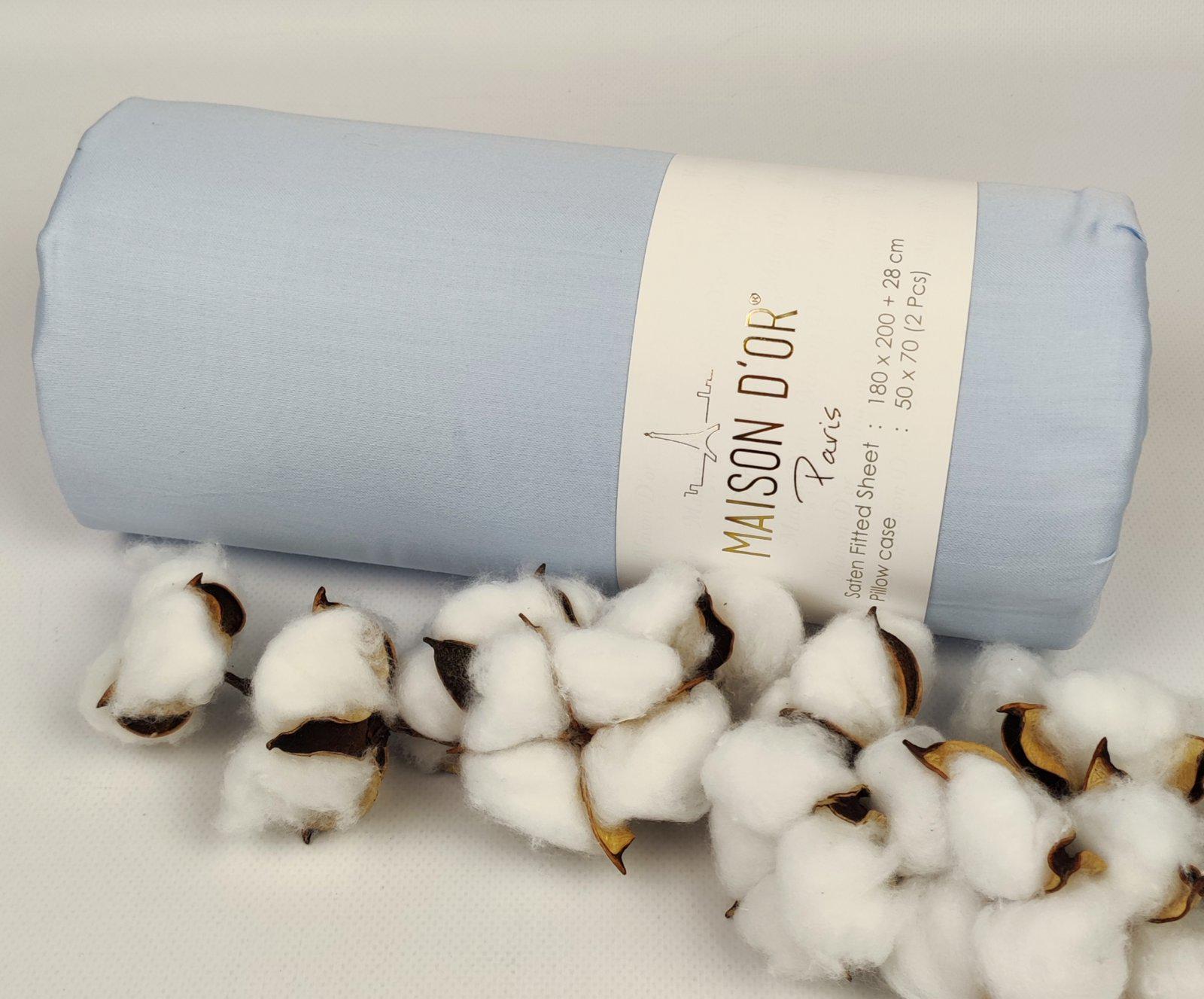 Простынь на резинке Maison D'or 180x200 см с наволочками сатин Blue (CN23347)