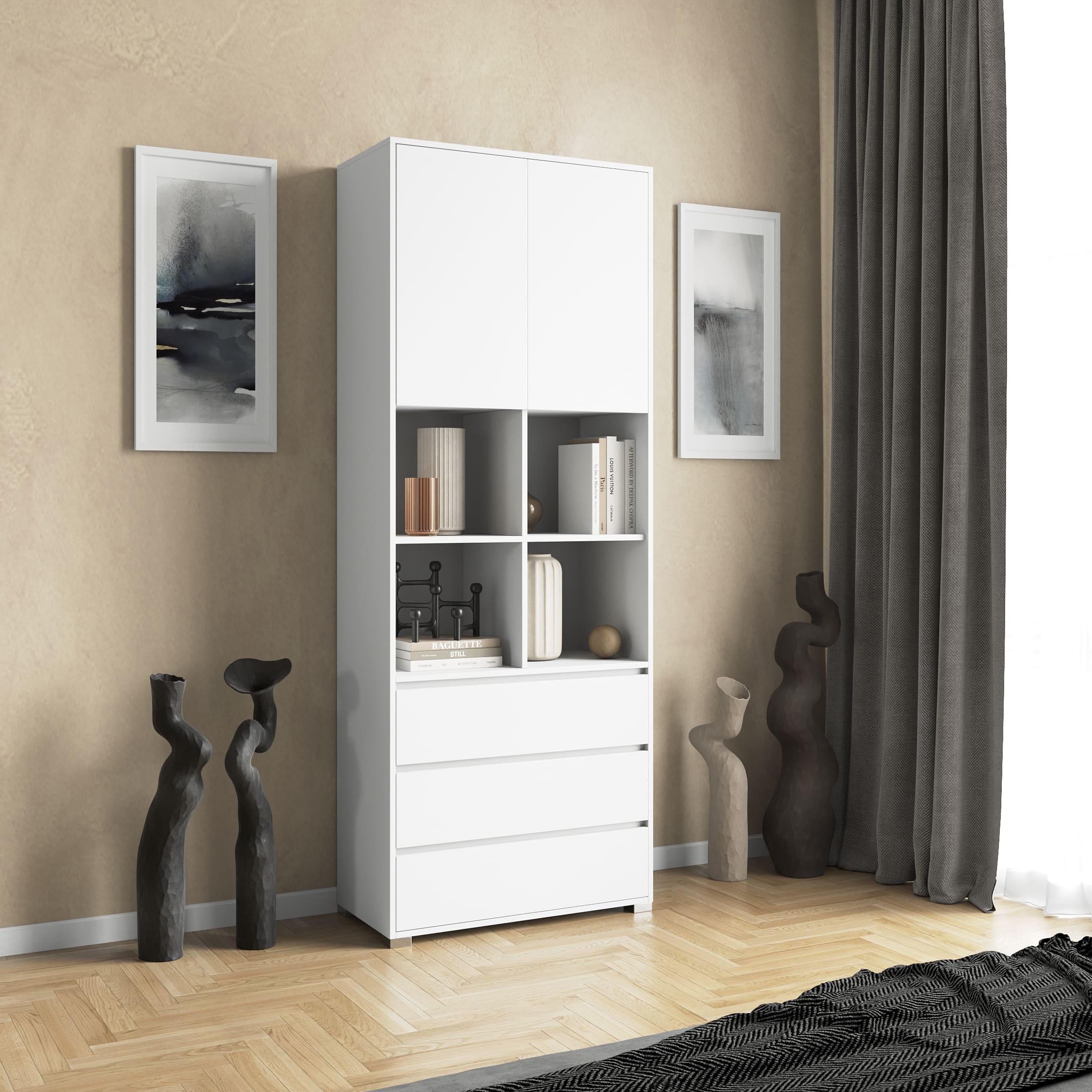 Шкаф на 3 ящика с открытыми полками 212,5х90х40 см Белый (380431)
