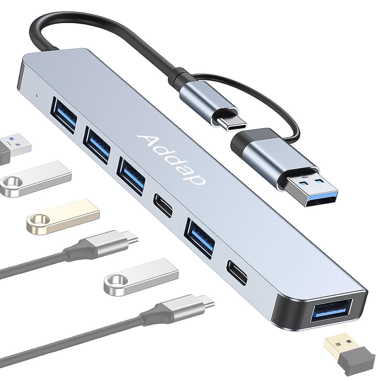 Хаб USB Type-C для ноутбука Addap MH-15D 7в1 USB 3.0/USB 2.0/SD/MicroSD+ - фото 2