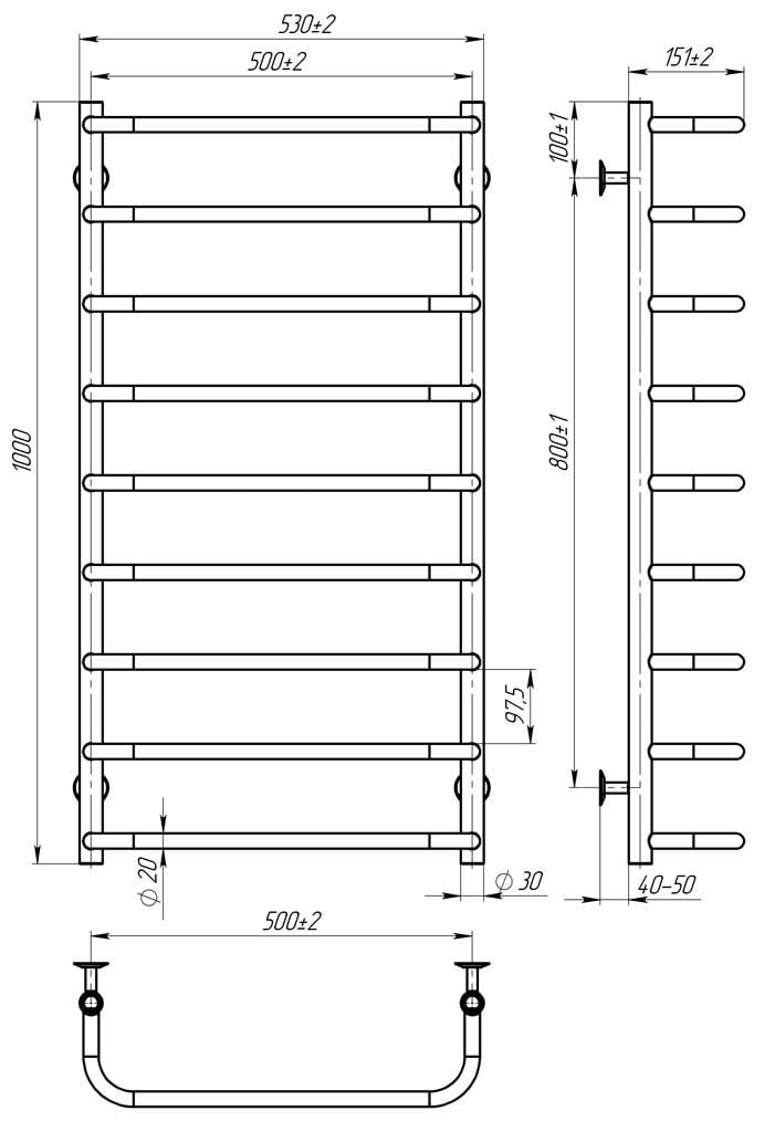 Рушникосушарка водяна HeatPro Hera P9 нижнє підключення 1000x500 мм Чорний (CH-HR10005009WBA) - фото 3 Рушникосушарка водяна HeatPro Hera P9 нижнє підключення 1000x500 мм Чорний (CH-HR10005009WBA) - фото 3