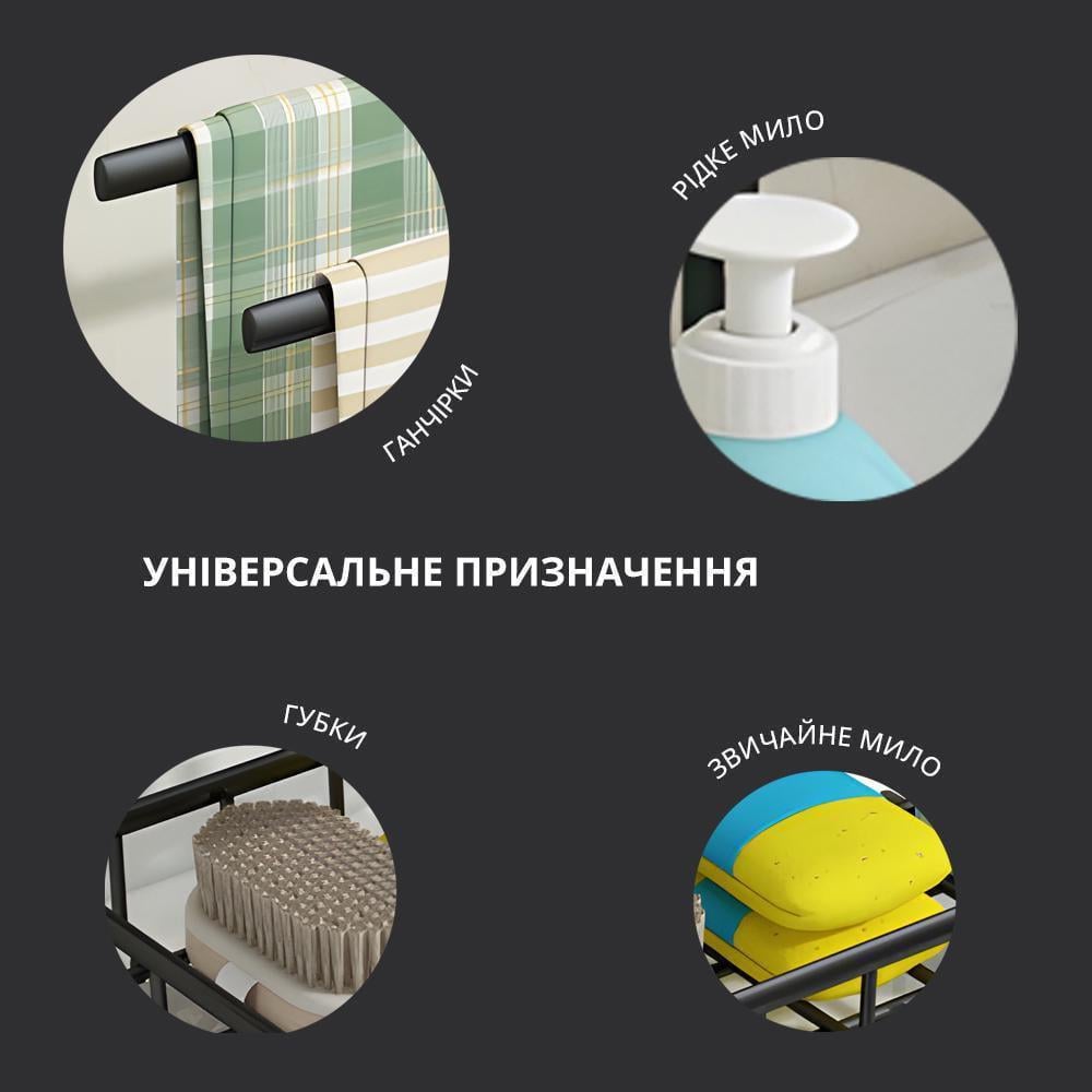 Держатель-подставка 3в1 для губок и мочалок на кухню/стол/стену Черный (14853753) - фото 2