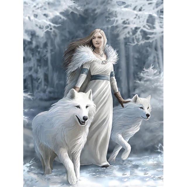 Алмазная мозаика Девушка с волками на холсте с подрамником 30х40 см (GB77164)