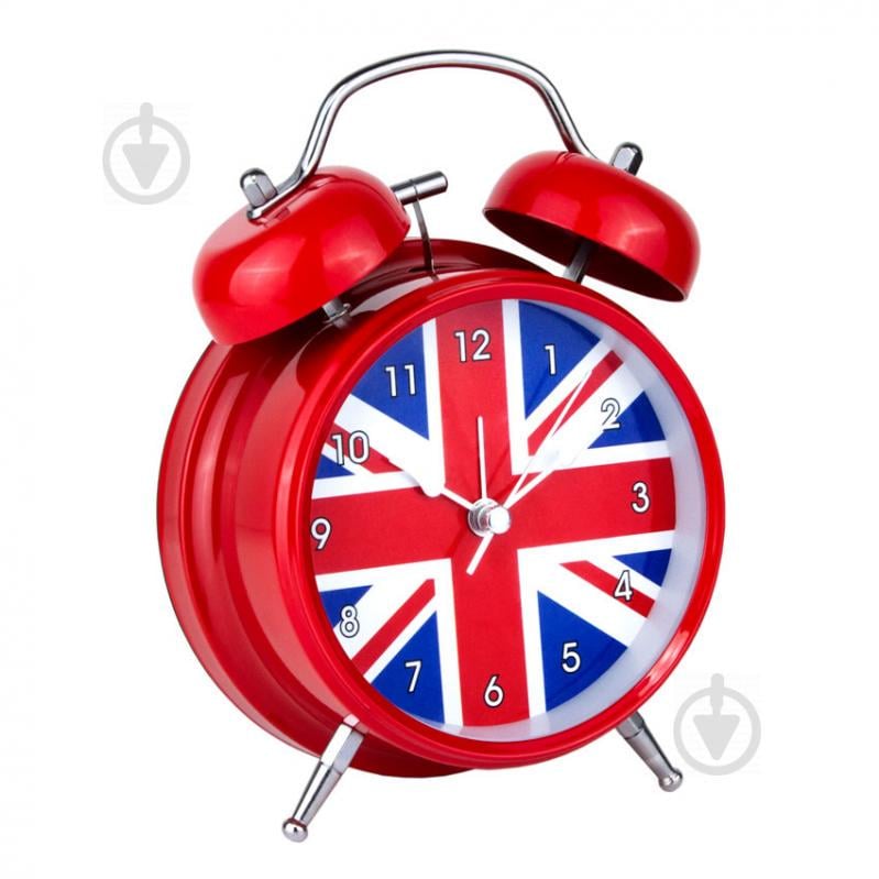 Часы настольные Clock с будильником Моен Британский флаг Тихий ход 16х11,7х5,5 см Красный (19151)
