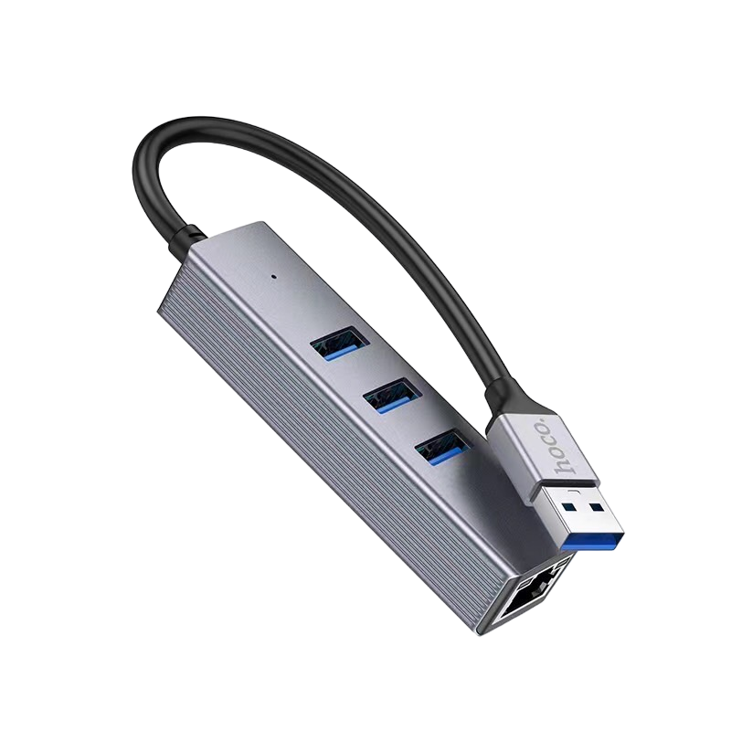 Хаб USB Hoco HB34 Easy 3хUSB RJ45 Серый (27365295235)