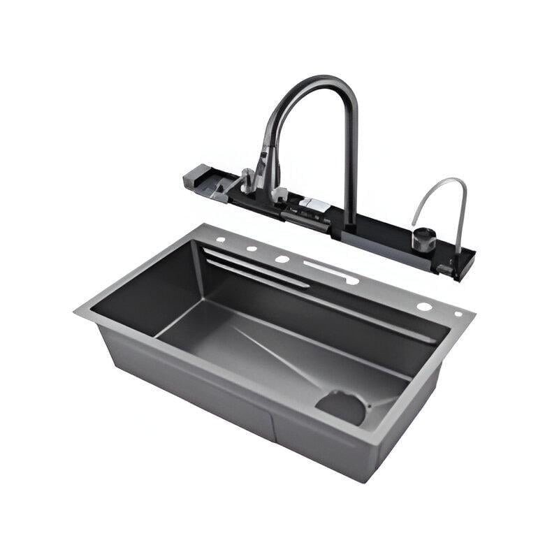 Мойка для кухни врезная Kraft Handmade прямоугольная 750x460 мм Черный (HM7546-WF-FC3-NB)