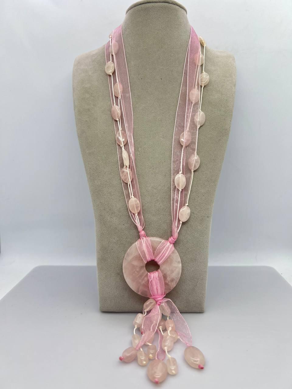 Бусы кварц 62 см Розовый (11202)