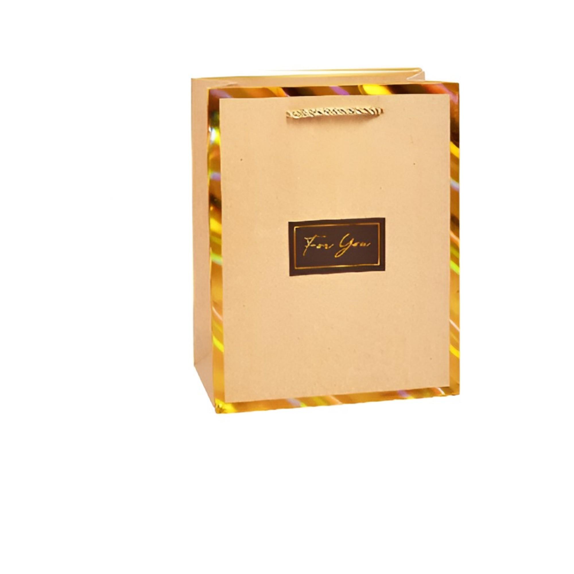 Подарочный пакет Stenson For You 26х32х10 см Коричневый с золотым (R95504-M)