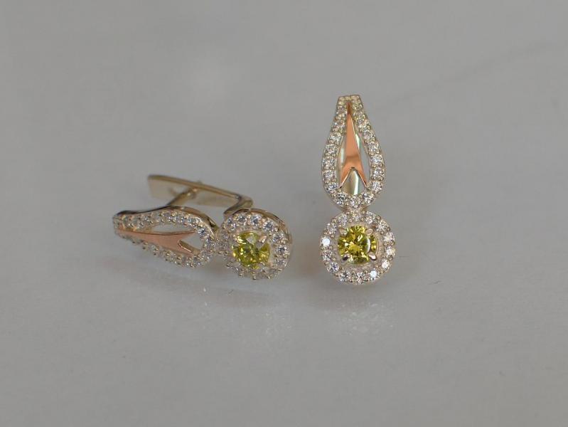 Серебряные серьги Sil с золотыми пластинами 135s-10 Желтый (Sil-1181)