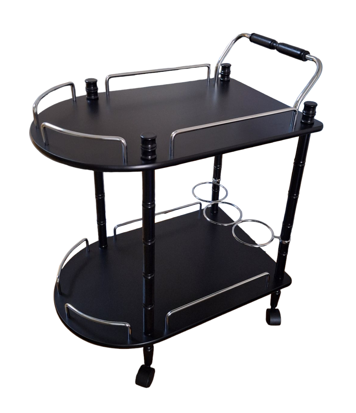 Столик сервировочный на колесах деревянный МДФ с подставкой для вина (DA122832K)