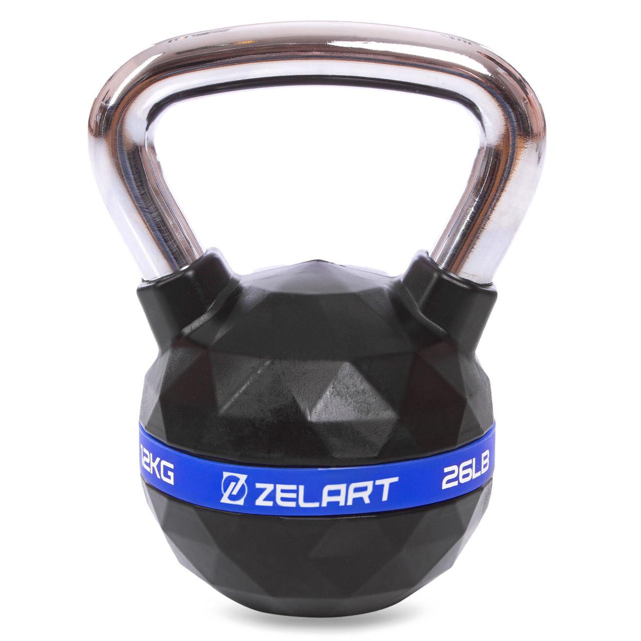 Гиря тренувальна цільна Zelart FI-1973-12 з поліуретановим покриттям і хромованою ручкою 12 кг Чорний (2795372307)