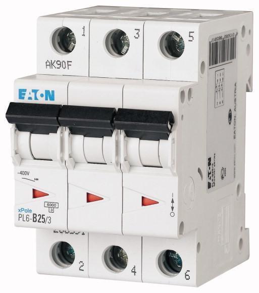 Автоматический выключатель Eaton Xpole PL6-C25/3 25А трехполюсный/кривая C/Iкз 6 кA (286603)