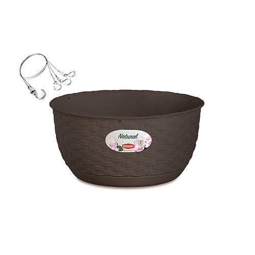 Кашпо подвесное круглое с автополивом Stefanplast Natural 30х14,5 см Коричневый (75504) - фото 2