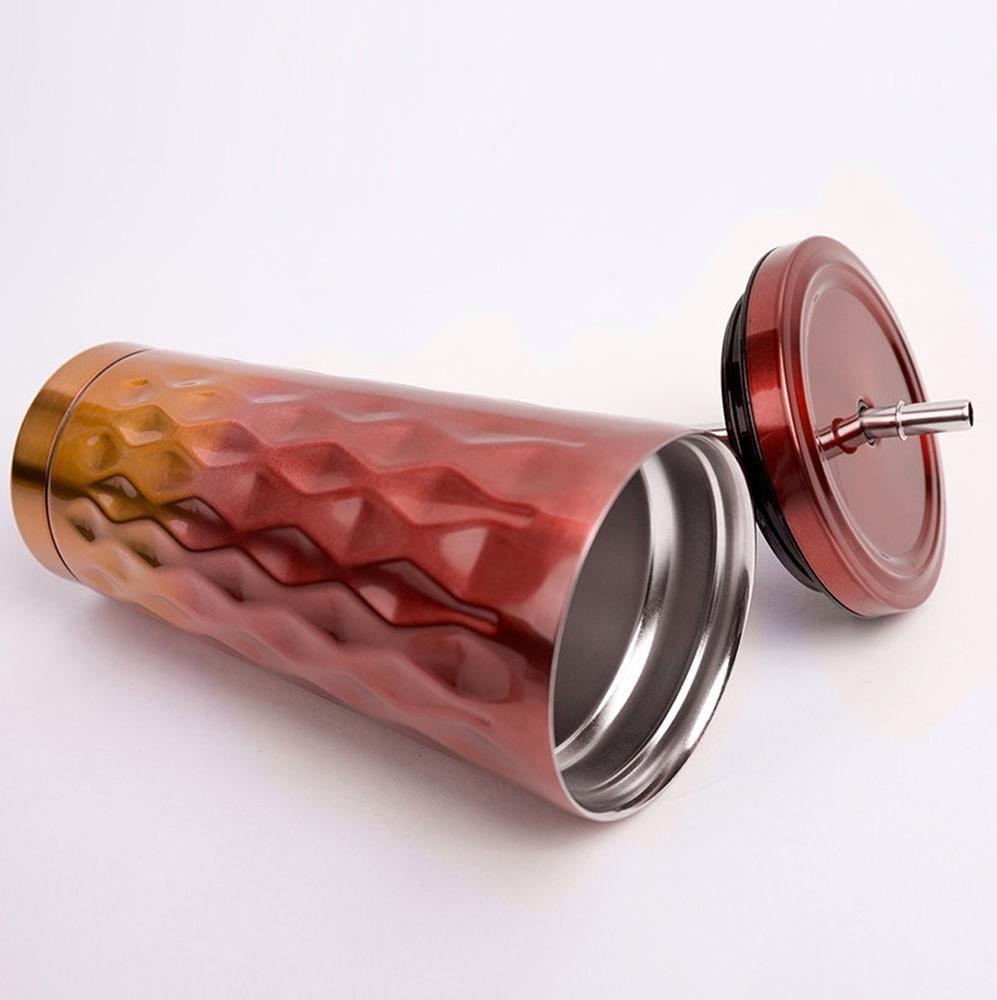 Стакан металлический с крышкой и трубочкой Найт-лайф 550 мл Красный - фото 2