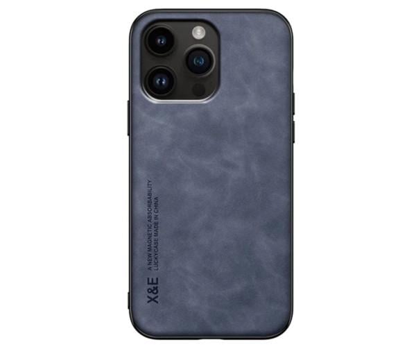 Кожаный чехол - накладка X&E для iPhone 16 Pro с металлической вставкой Синий